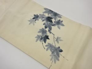 作家物　手織り紬手描き紅葉模様名古屋帯